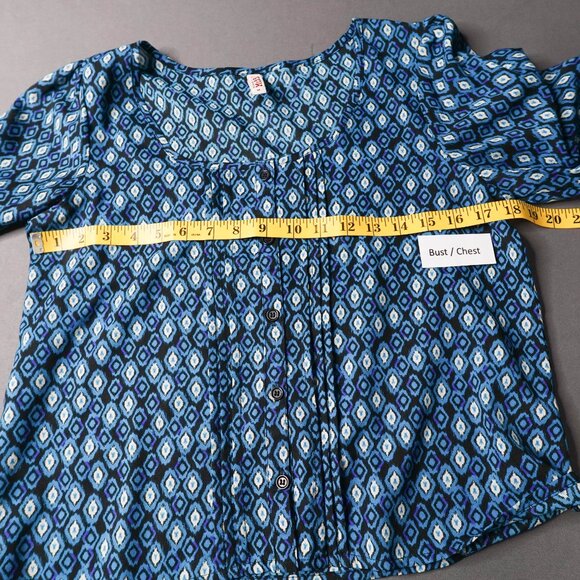 Womens Top Medium Blue Sheer Boxy Flowy Romantic Statement Artsy Indie - Picture 9 of 13